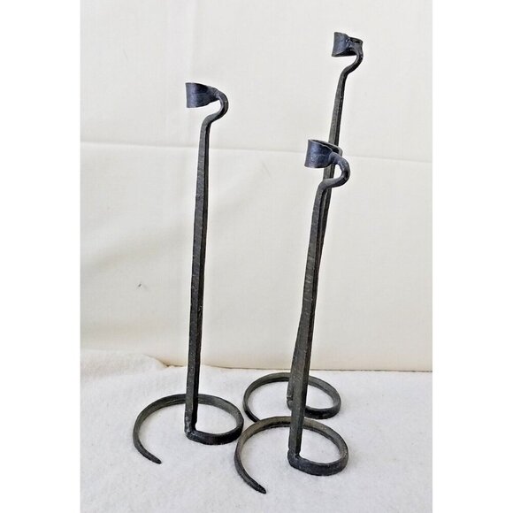 blackened brass candle hand hewn holders rustic hammered patina set 15" 13" 11" - Picture 1 of 9